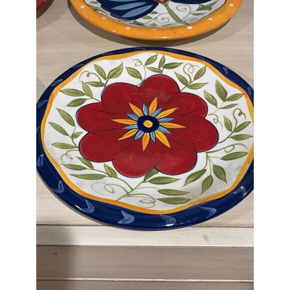 Pier 1 set of four 8 1/4" plates with a pretty hand painted flowers design - Picture 4 of 8